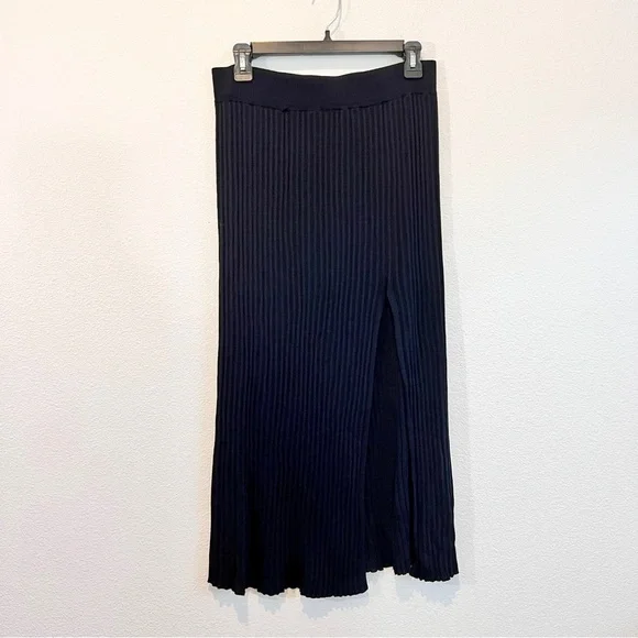Wilfred Zeta Ribbed Midi Skirt w/ Slit Black L Aritzia Knit Pull On Minimalist - Picture 3 of 15